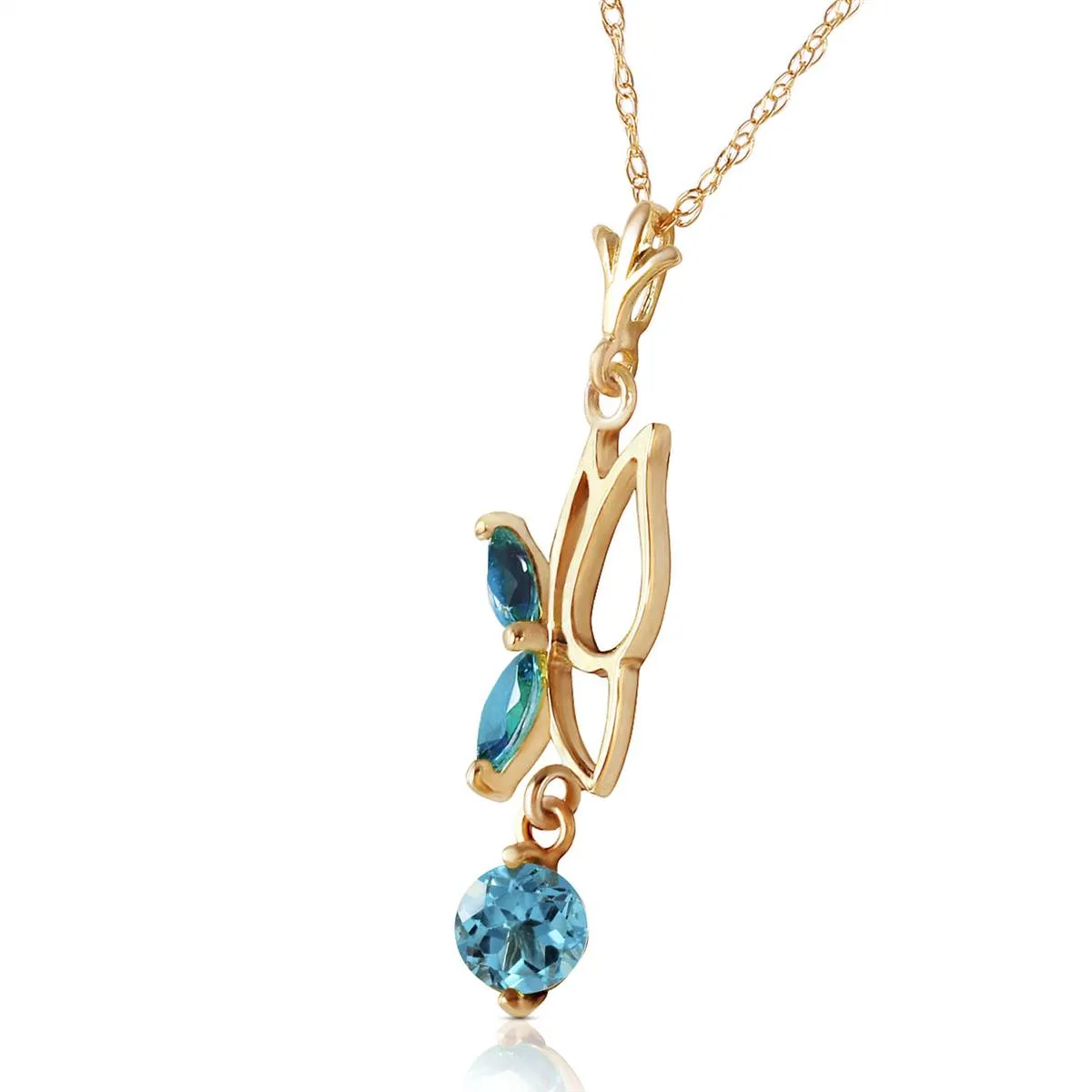 0.4 Carat 14K Solid Yellow Gold Flutter Fly Blue Topaz Necklace