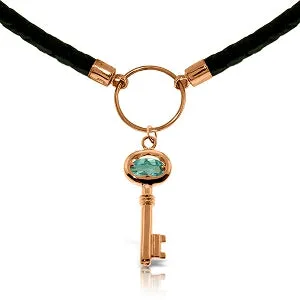 0.5 Carat 14K Solid Rose Gold Leather Key Necklace Blue Topaz