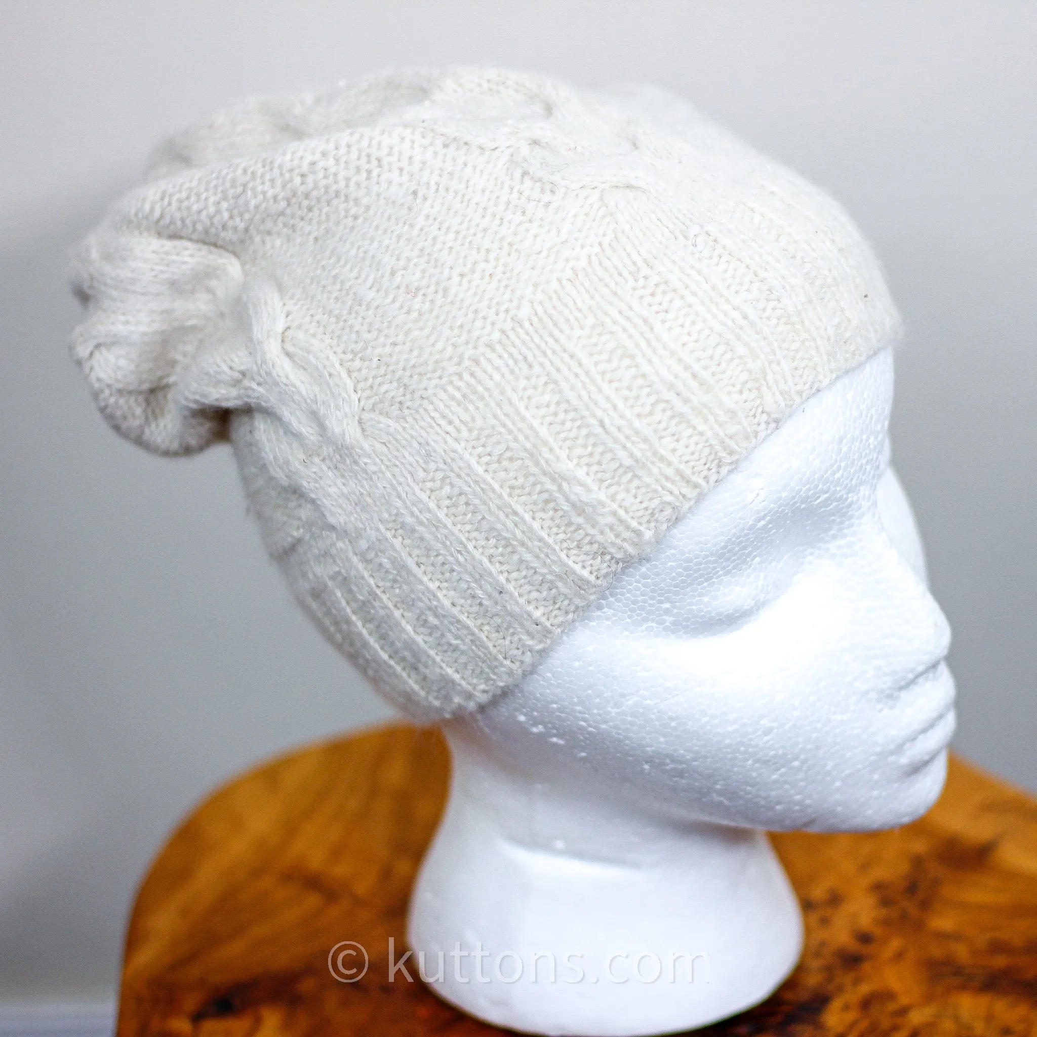 100% Pure Cashmere Beanie - Handknit Pashmina Cashmere Hat from Ladakh Himalayas | Cream, Unisex