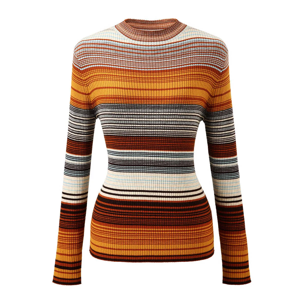 100% Wool Multicolor Striped Knit Sweater