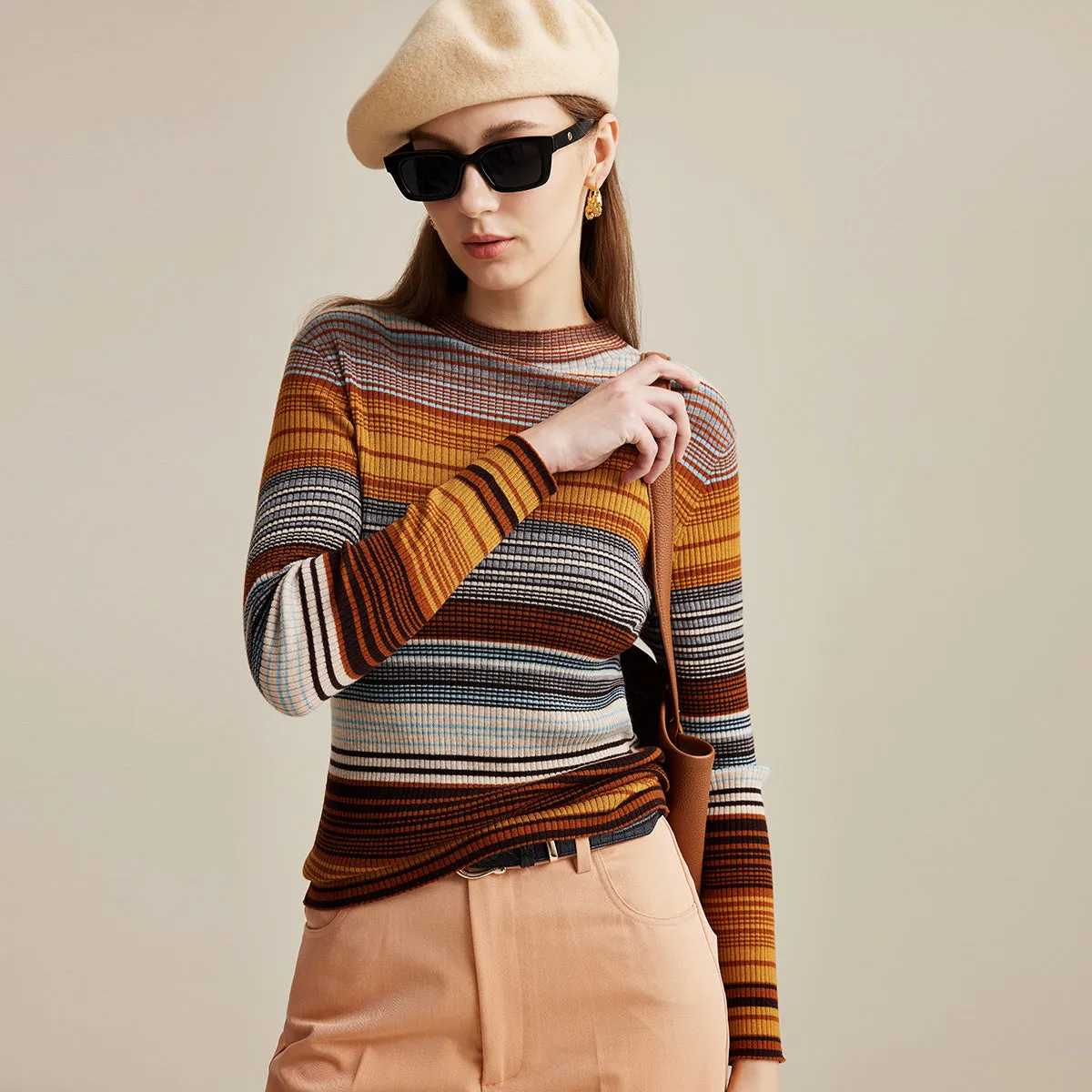 100% Wool Multicolor Striped Knit Sweater