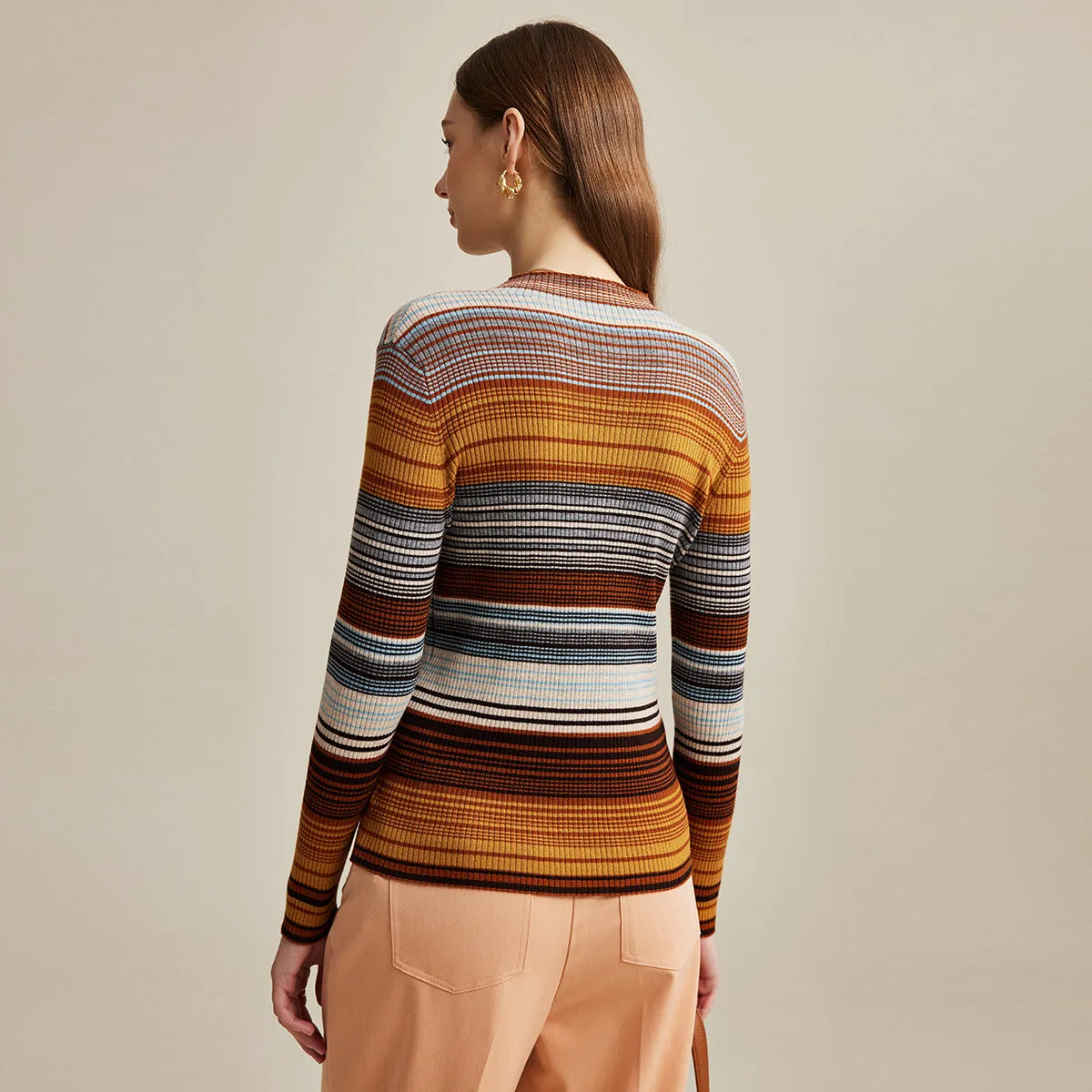 100% Wool Multicolor Striped Knit Sweater