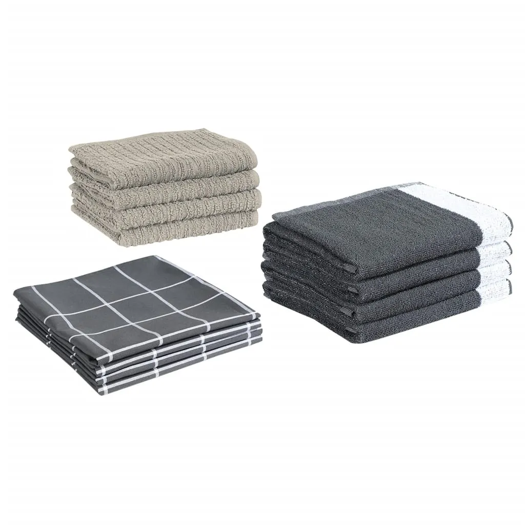 12 Piece Towel Set Grey Cotton