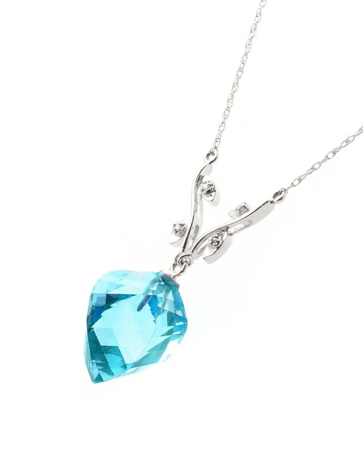 13.92 Carat 14K Solid White Gold Bare Talk Blue Topaz Diamond Necklace