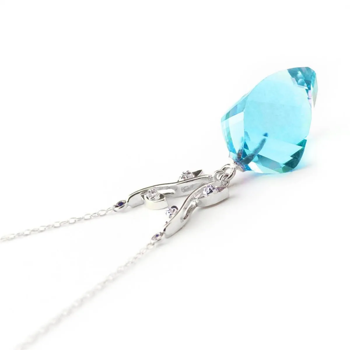 13.92 Carat 14K Solid White Gold Bare Talk Blue Topaz Diamond Necklace