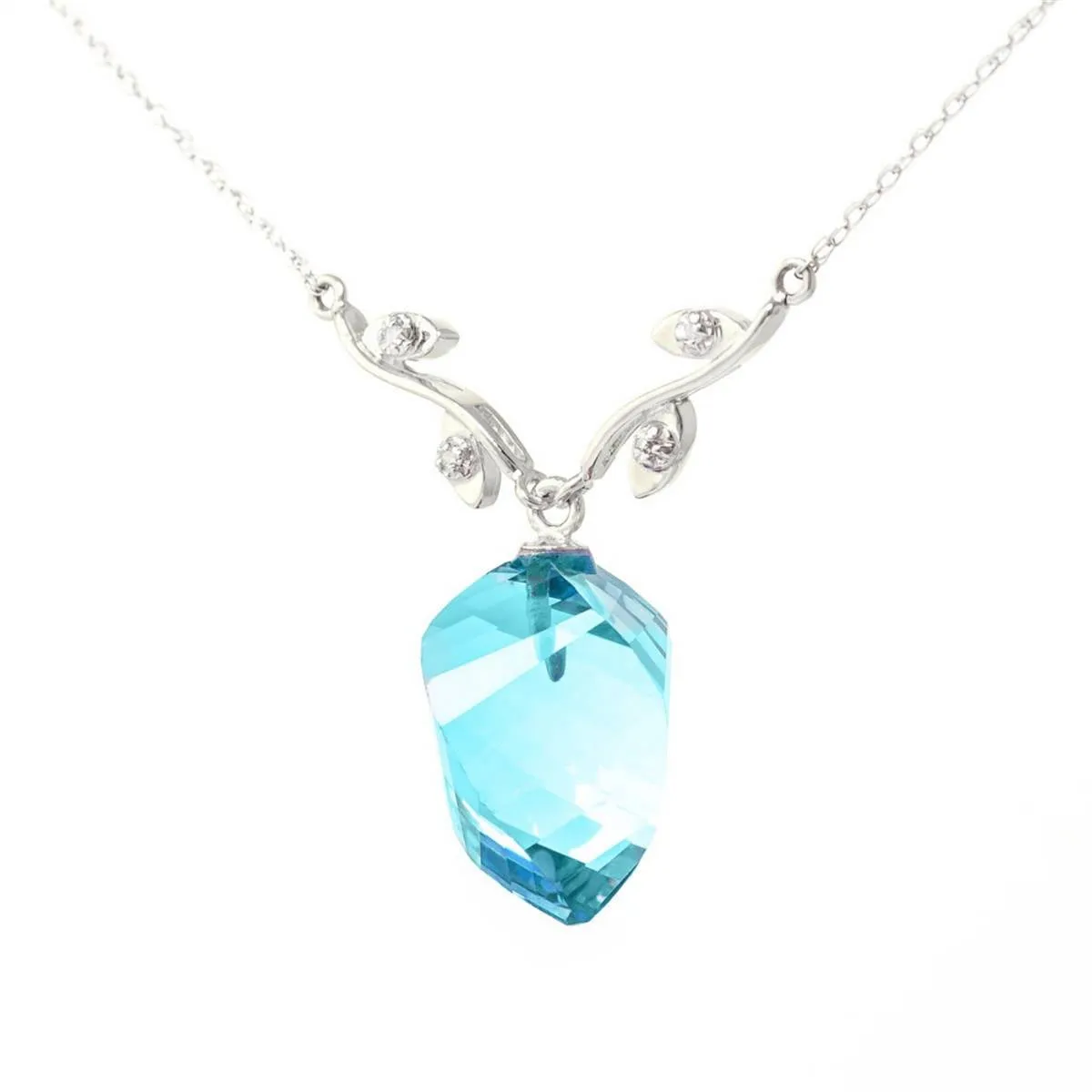 13.92 Carat 14K Solid White Gold Bare Talk Blue Topaz Diamond Necklace