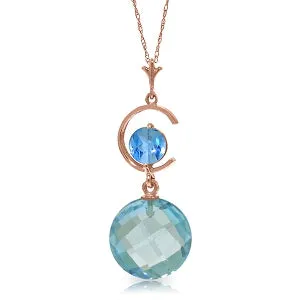 14K Solid Rose Gold Natural Blue Topaz Necklace Class