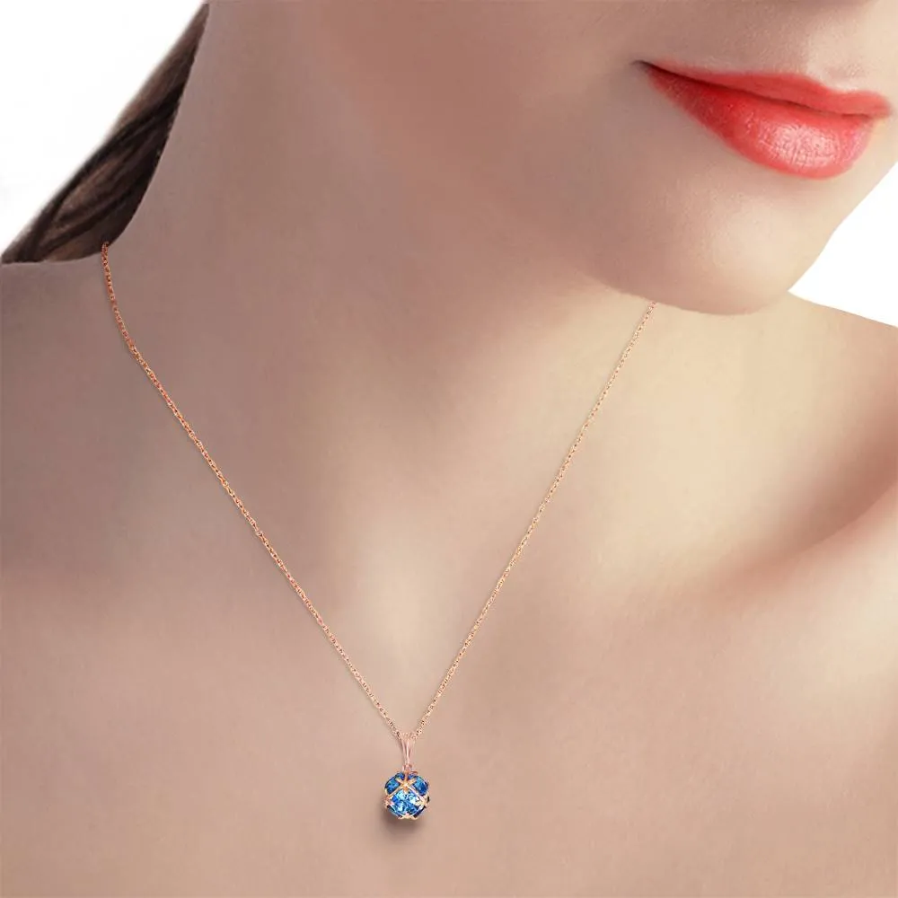 14K Solid Rose Gold Natural Blue Topaz Necklace Jewelry