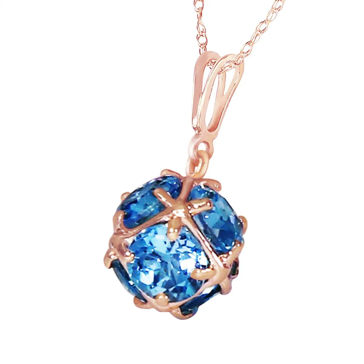 14K Solid Rose Gold Natural Blue Topaz Necklace Jewelry