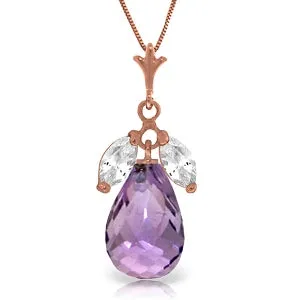 14K Solid Rose Gold Necklace w/ Purple Amethysts & Rose Topaz