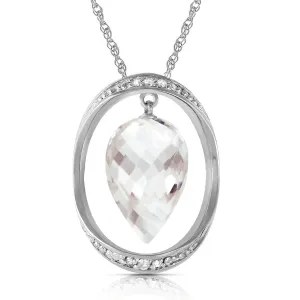 14K Solid White Gold Necklace w/ Diamonds & Briolette Pointy Drop White Topaz