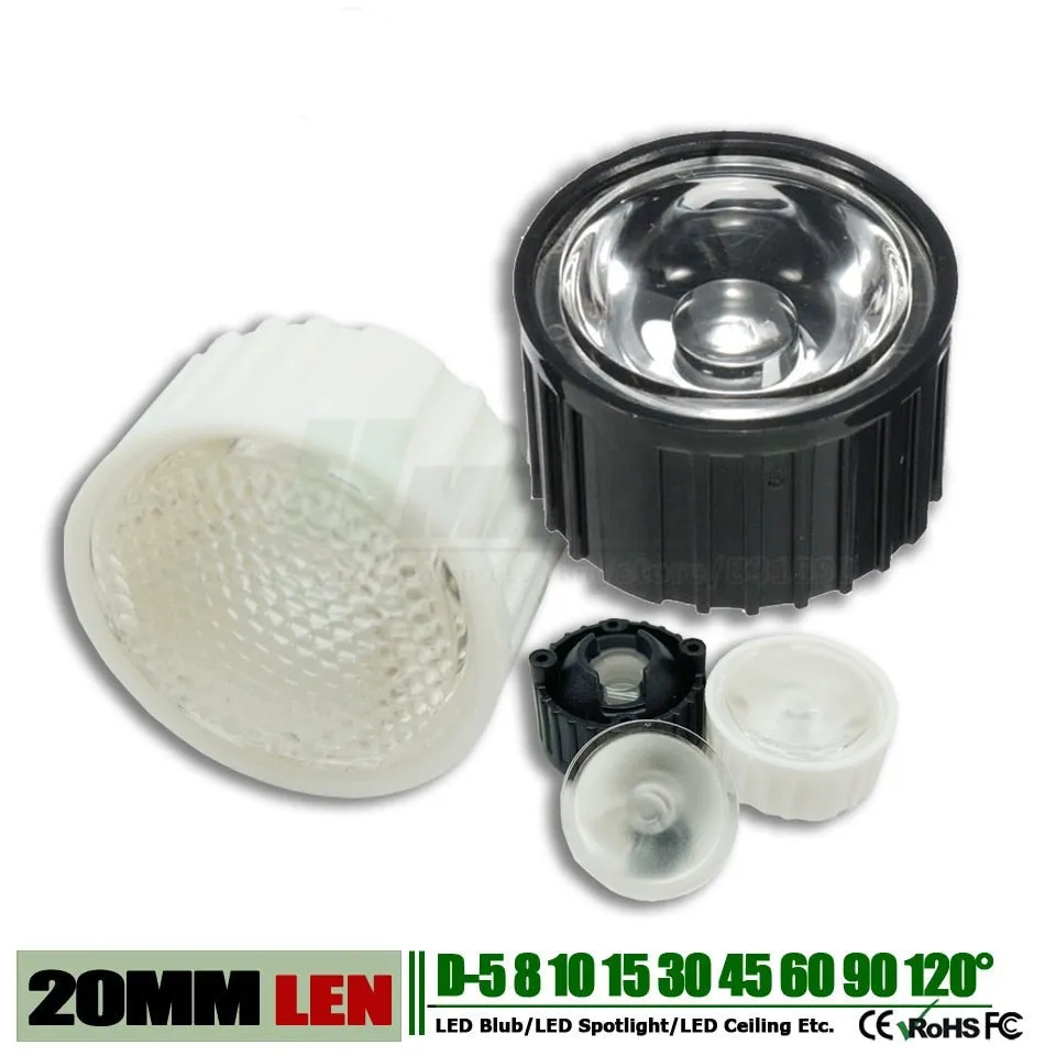 20MM LED Lens  Bracket Holder 1/3/5W High power light chip LEN PMMA 5 8 10 15 30 45 60 90 120 Degree for LED downlight floodlight