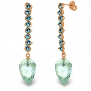 25.6 Carat 14K Solid Rose Gold Drop Briolette Blue Topaz Earrings