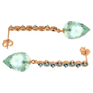 25.6 Carat 14K Solid Rose Gold Drop Briolette Blue Topaz Earrings