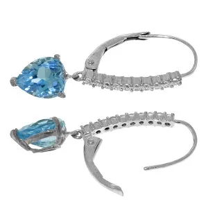 3.55 Carat 14K Solid White Gold Portugal Sky Blue Topaz Diamond Earrings