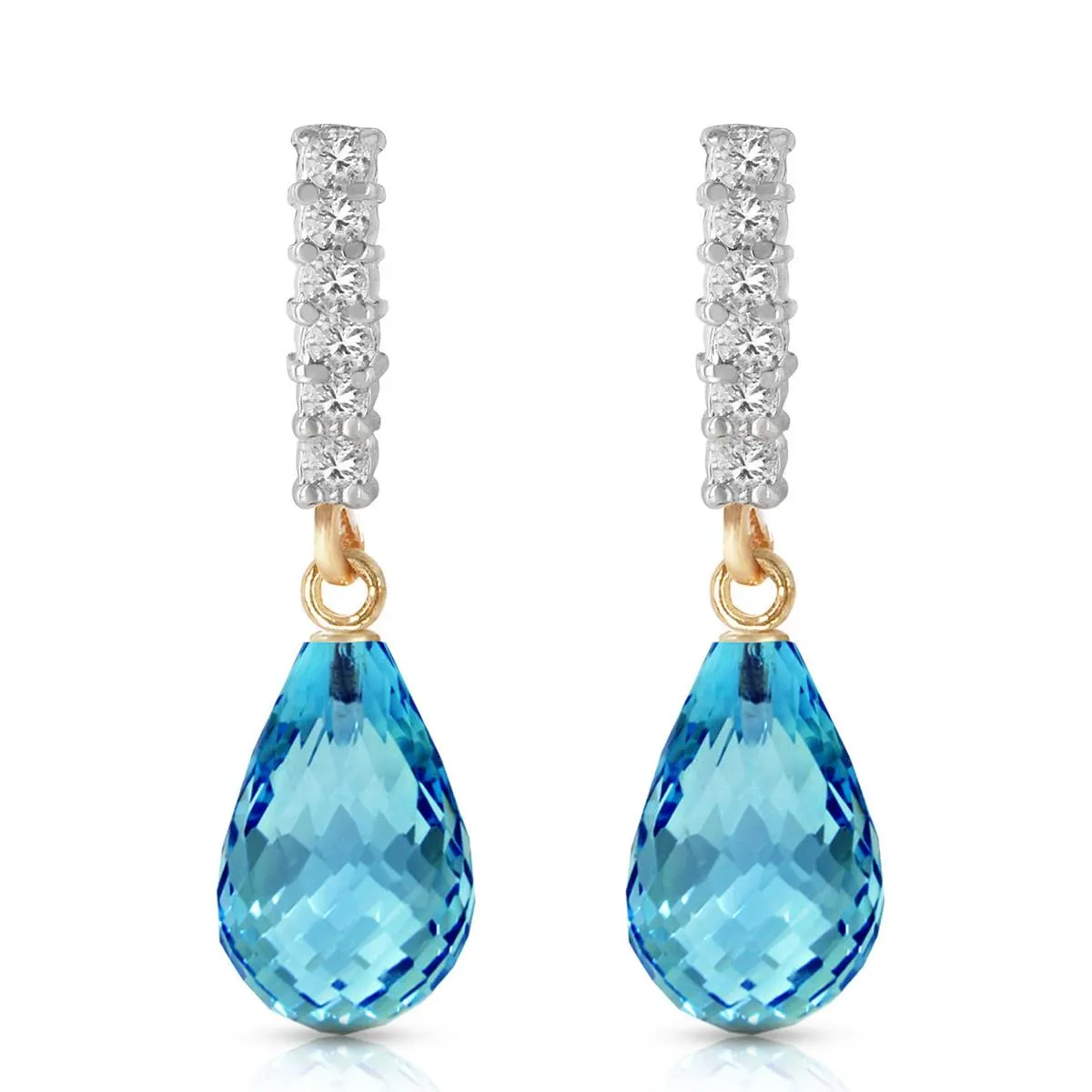 4.65 Carat 14K Solid Yellow Gold Enchant Blue Topaz Diamond Earrings