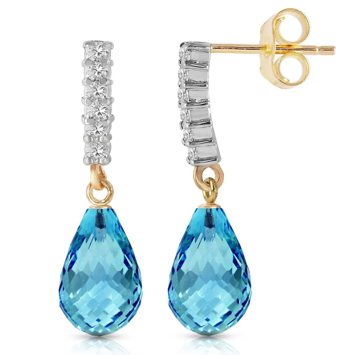 4.65 Carat 14K Solid Yellow Gold Enchant Blue Topaz Diamond Earrings