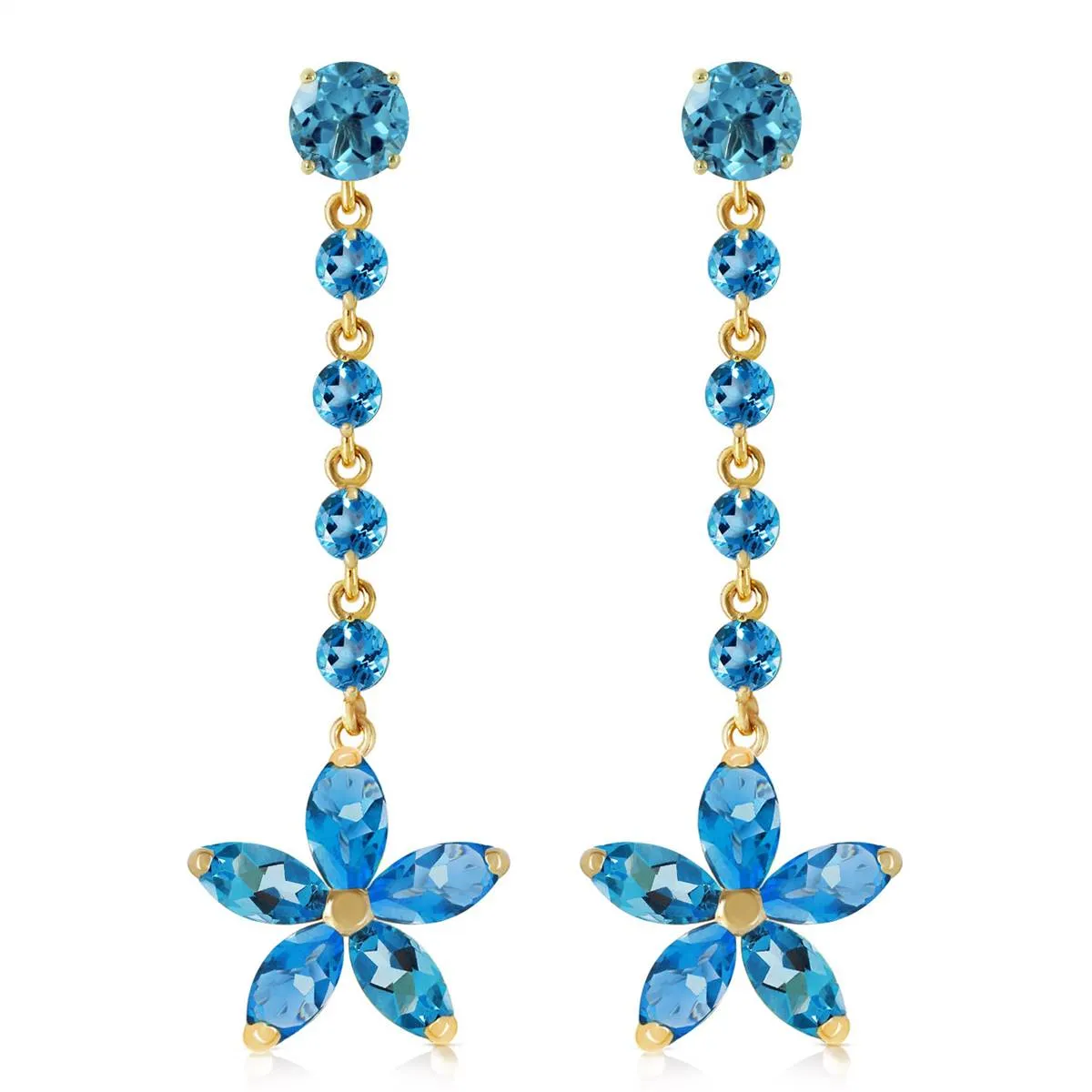 4.8 Carat 14K Solid Yellow Gold Stardrop Blue Topaz Earrings