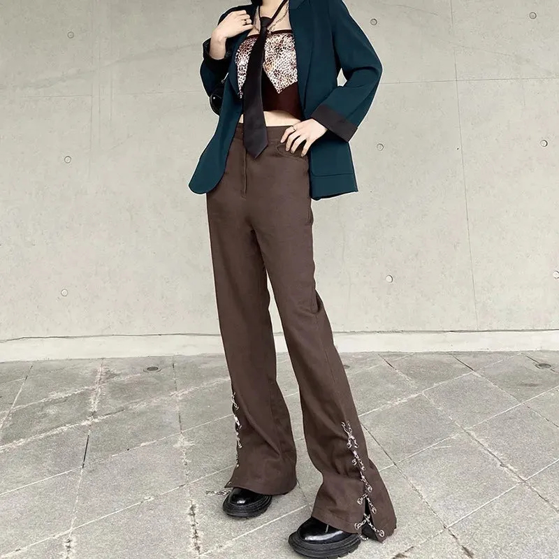 ADVBRIDGE Women High Waist Wide Leg Pants Side Slit Vintage Streetwear Loose Fashion Casual Full Length Pants Womens Stylish New Ins