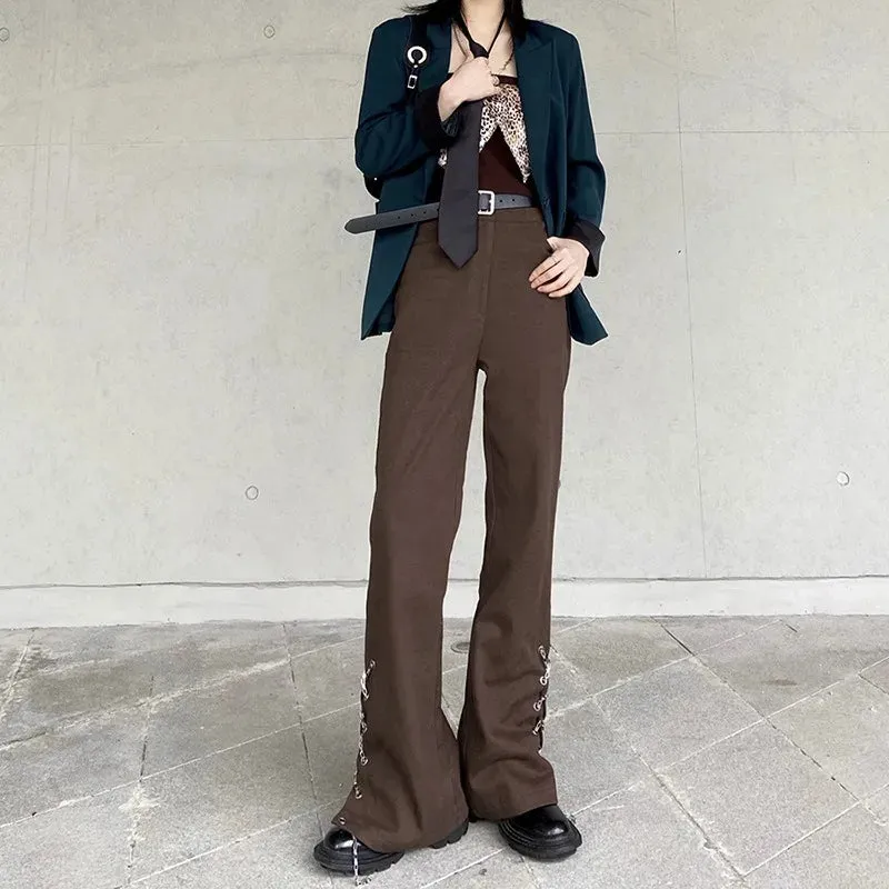 ADVBRIDGE Women High Waist Wide Leg Pants Side Slit Vintage Streetwear Loose Fashion Casual Full Length Pants Womens Stylish New Ins