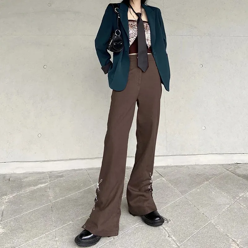 ADVBRIDGE Women High Waist Wide Leg Pants Side Slit Vintage Streetwear Loose Fashion Casual Full Length Pants Womens Stylish New Ins