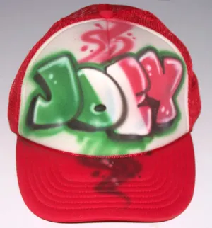 Airbrushed Italian Flag Graffiti Name Personalized Trucker Hat