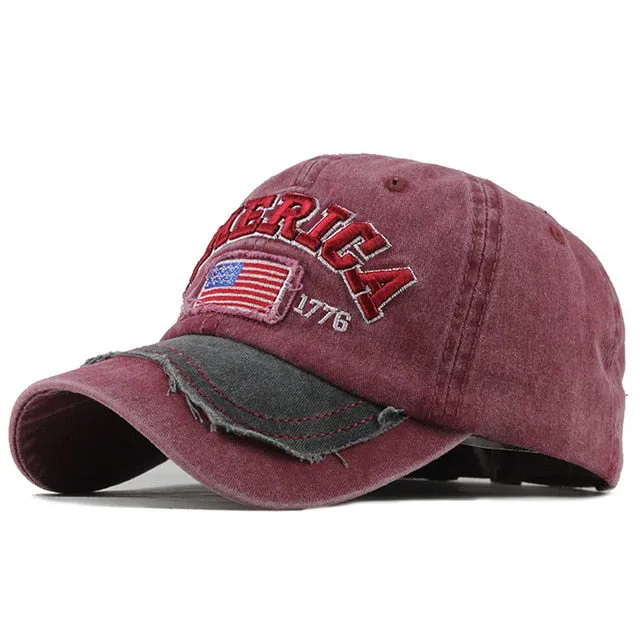 America Flag Vintage 1776 Washed Cotton Snapback Baseball Cap