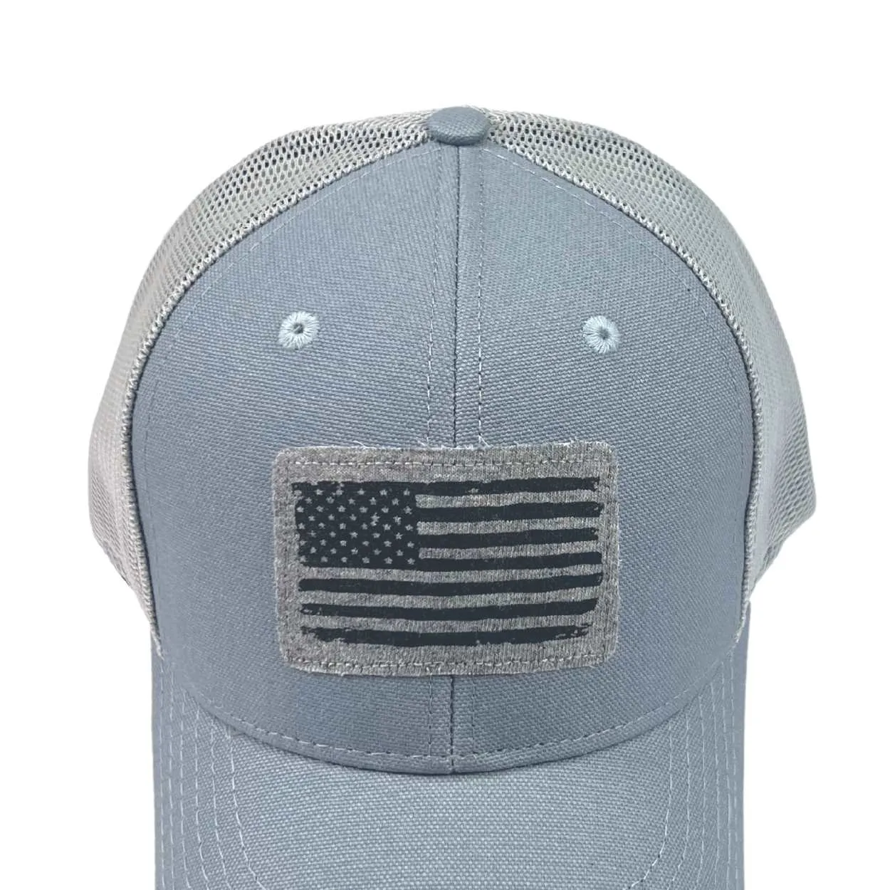 American Flag Patch Patriotic Sky Blue Trucker Hat