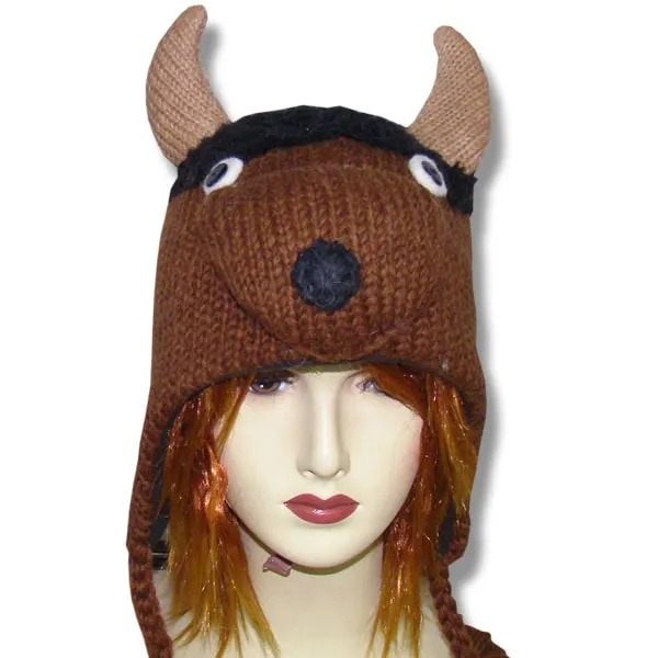 Animal Head Tuques / Hats for Men and Women. 100% Wool with fleece Lining. Handmade in Nepal