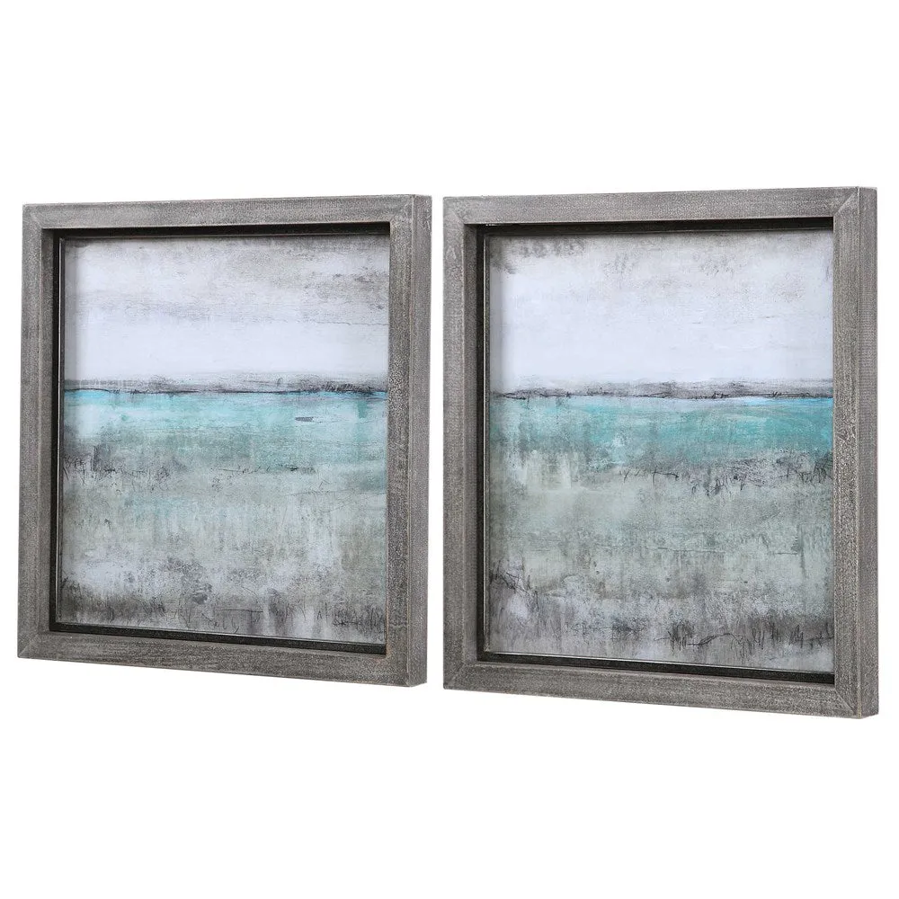 AQUA HORIZON FRAMED PRINTS, S/2