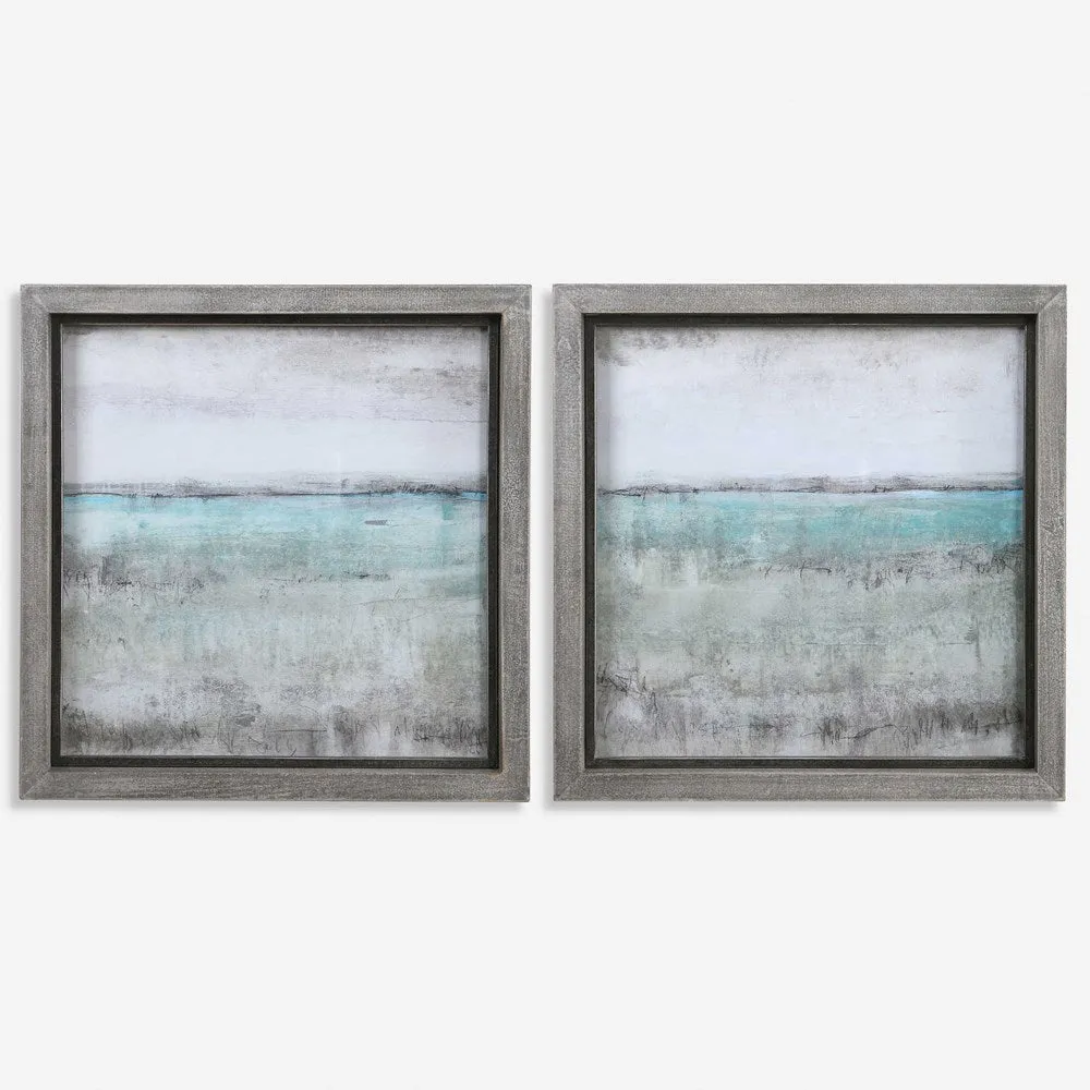 AQUA HORIZON FRAMED PRINTS, S/2