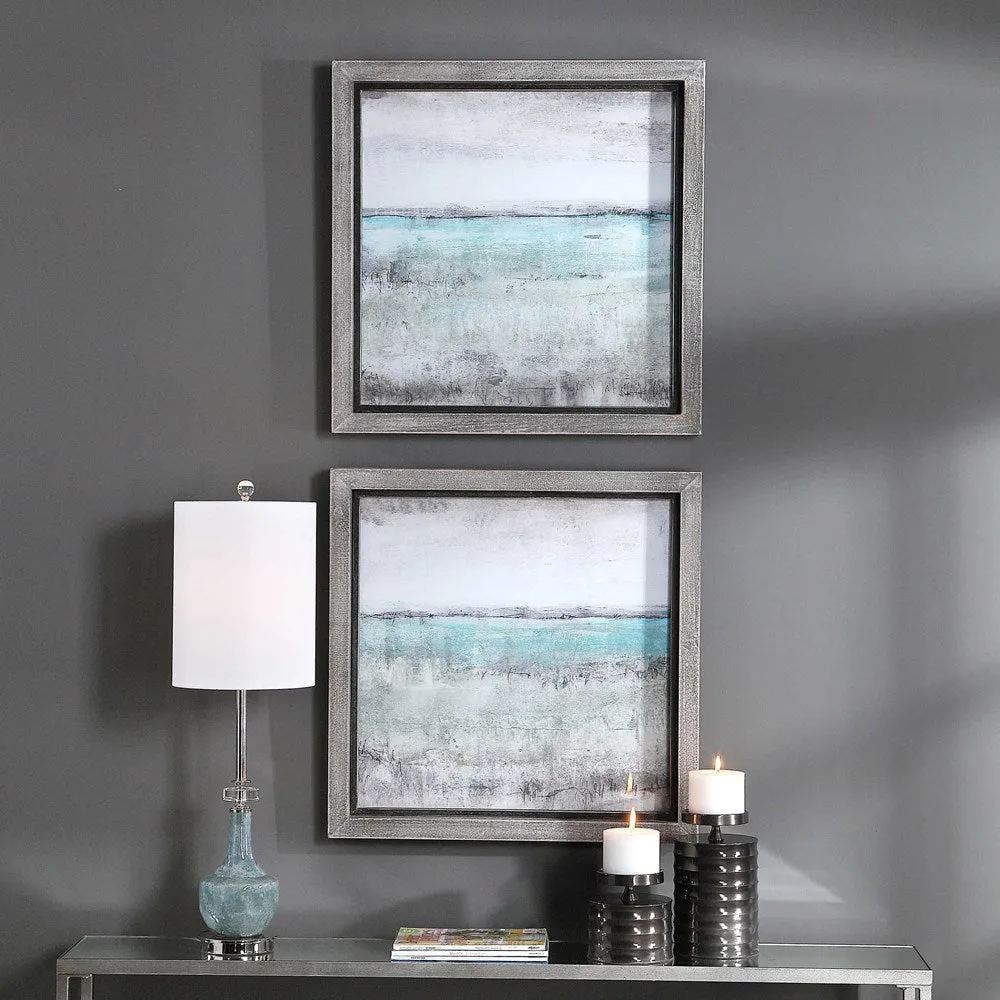 AQUA HORIZON FRAMED PRINTS, S/2