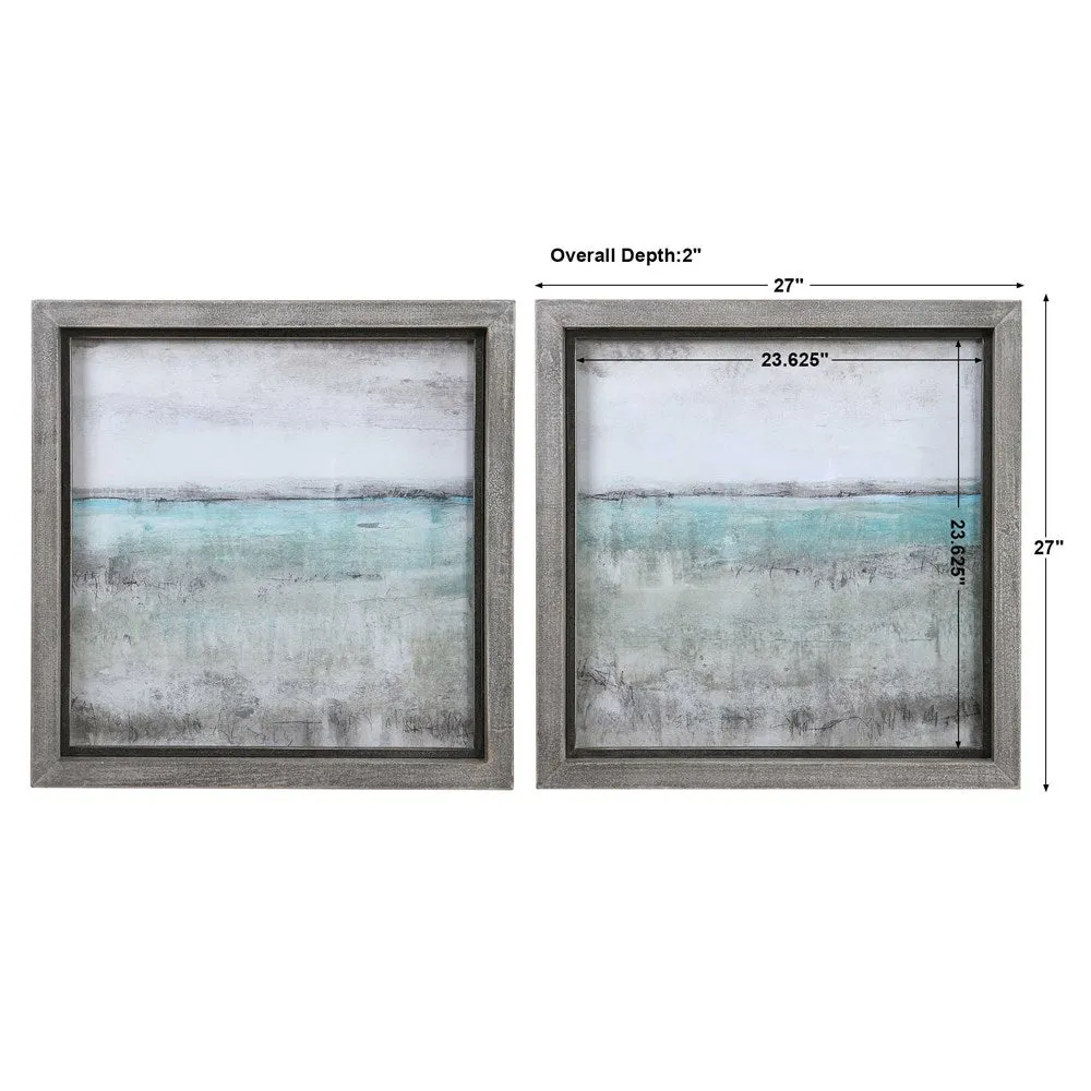 AQUA HORIZON FRAMED PRINTS, S/2