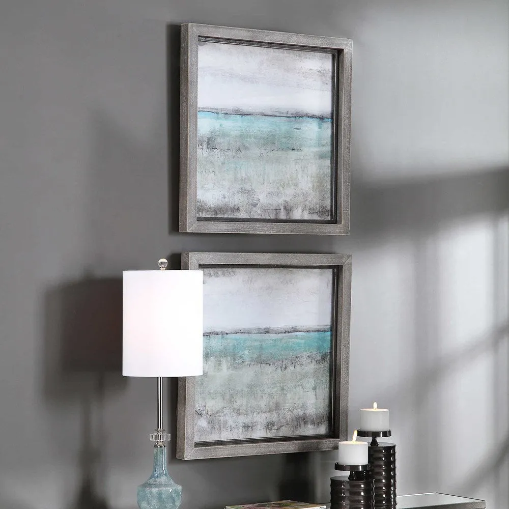 AQUA HORIZON FRAMED PRINTS, S/2