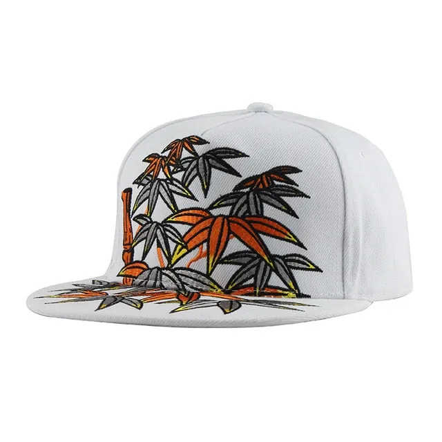 Bamboo Leaves Embroidery Street Style Snapback Hip Hop Cap