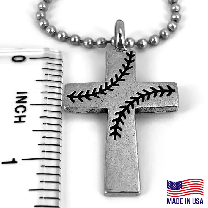 Baseball Stitch Cross Necklace on Ball Chain