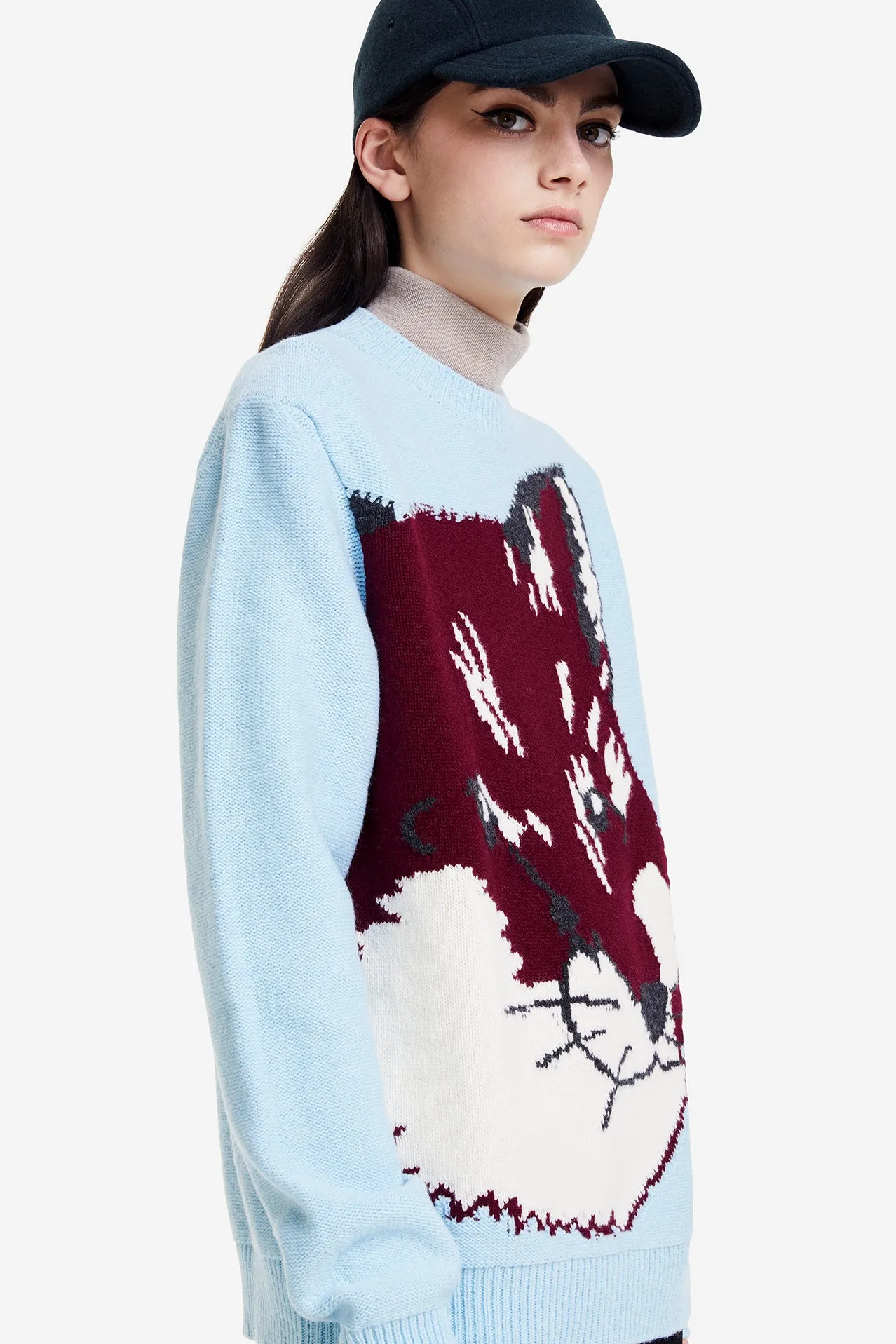 Big Fox Head Jacquard Pullover - Aqua #Unisex