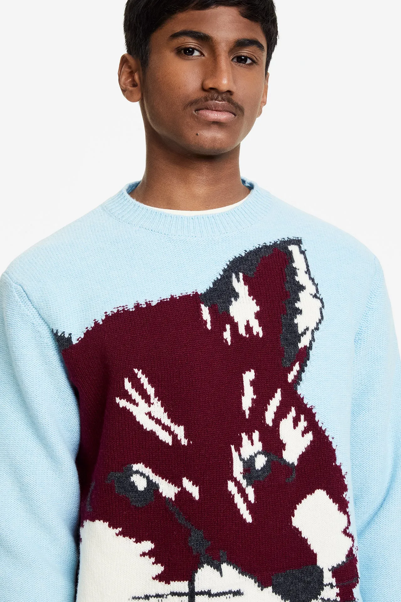 Big Fox Head Jacquard Pullover - Aqua #Unisex