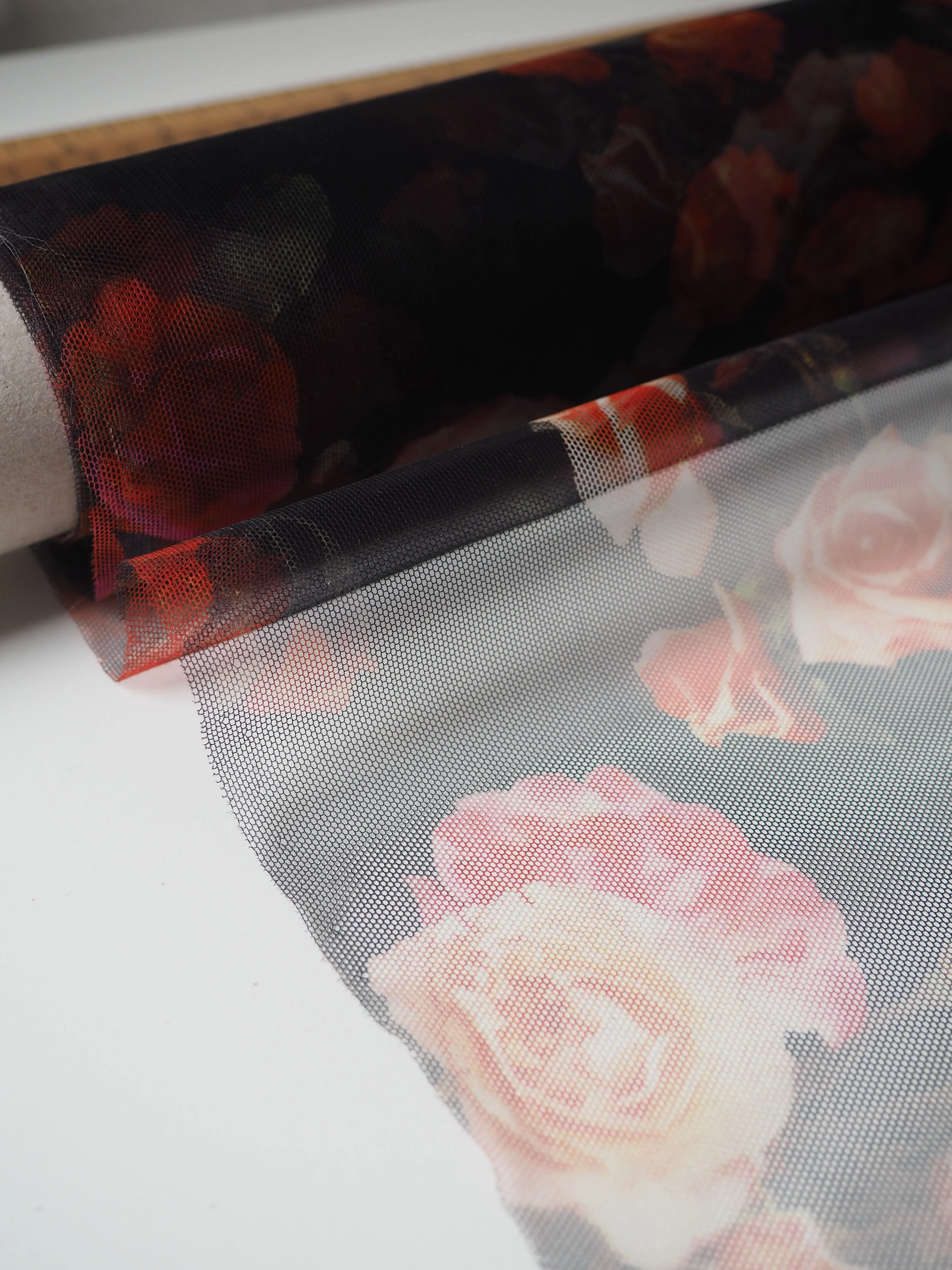 Black Rose Floral Printed Tulle