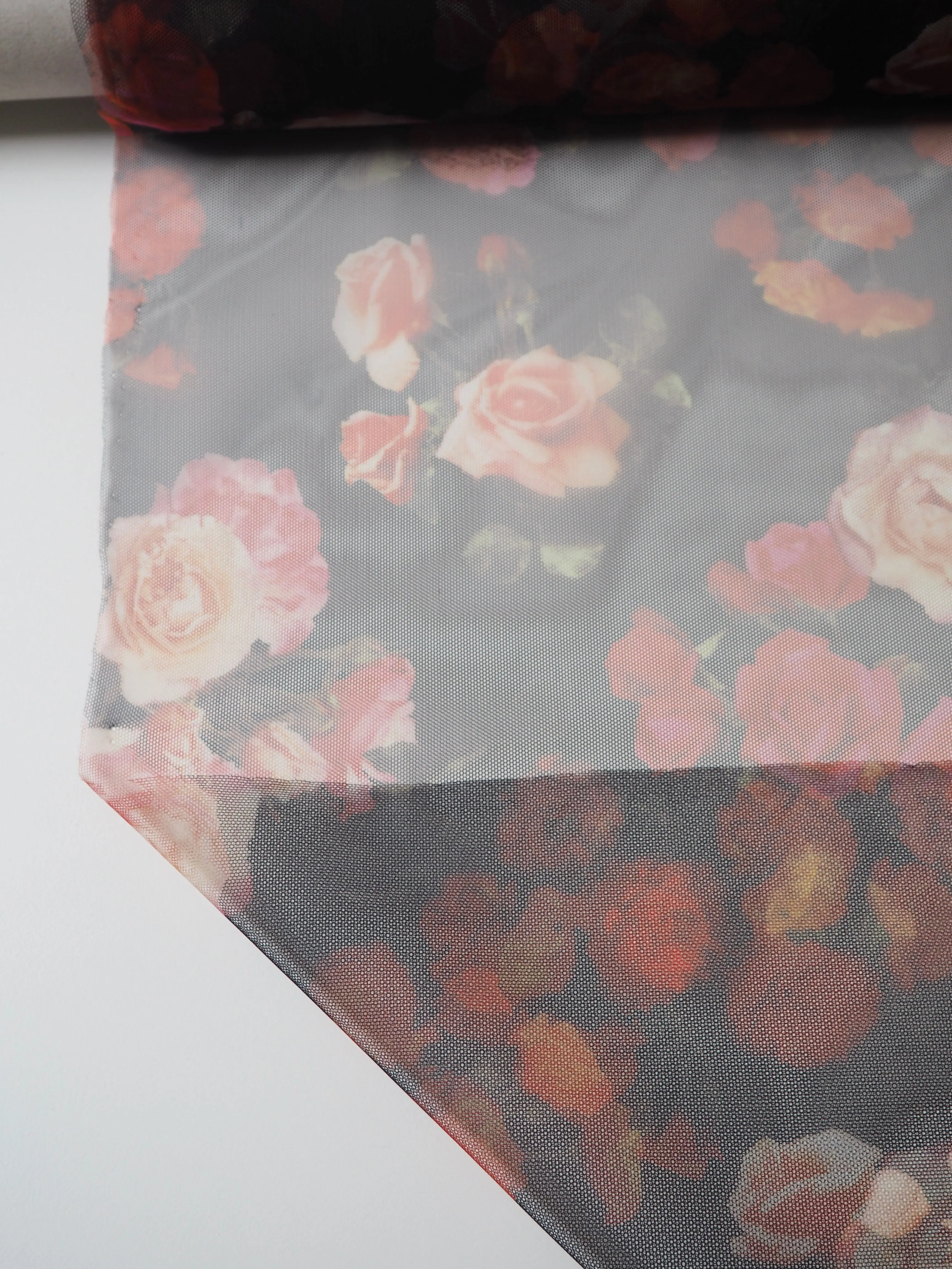 Black Rose Floral Printed Tulle