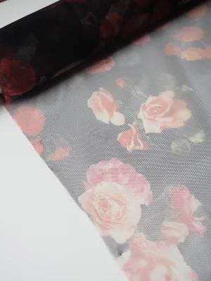 Black Rose Floral Printed Tulle