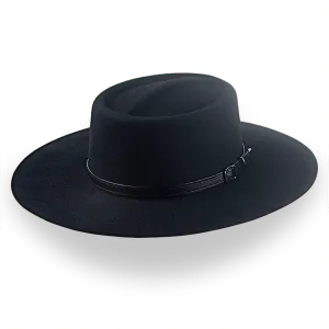 Black Wide Brim Cowboy Hat in Fur Felt | The Gambler