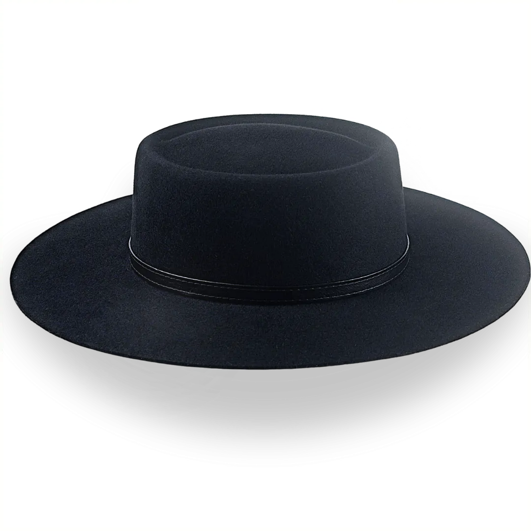 Black Wide Brim Cowboy Hat in Fur Felt | The Gambler