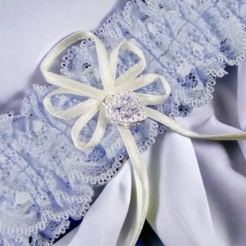 Blue Lacy diamanté heart garter Bride Shower Gift Lacy Blue Garter for Bride