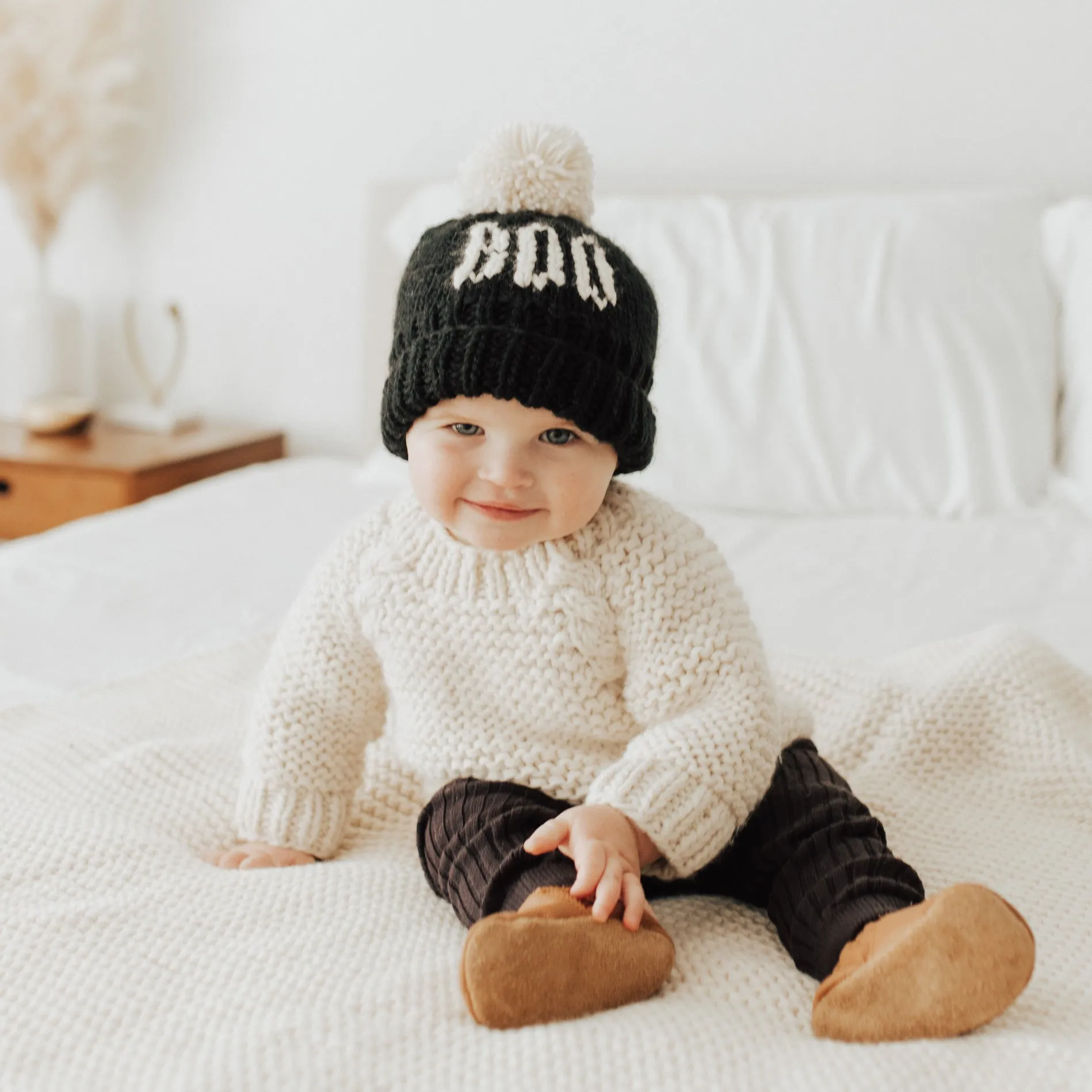 BOO Black Hand Knit Beanie Hat