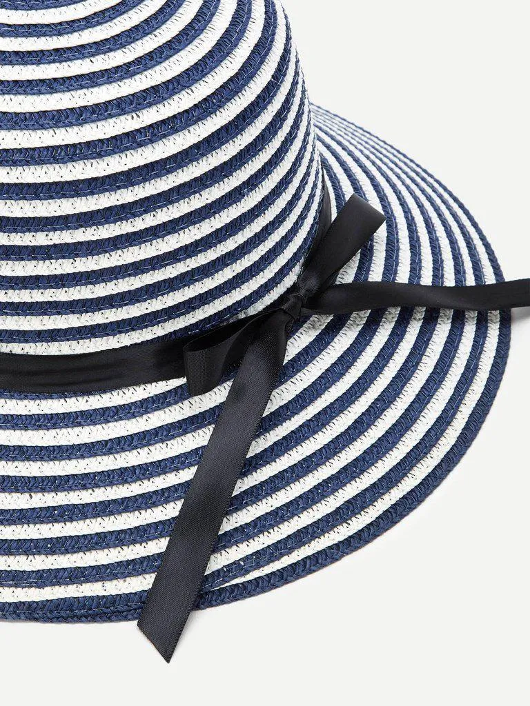 Bow Band Striped Straw Hat