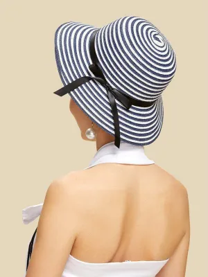 Bow Band Striped Straw Hat