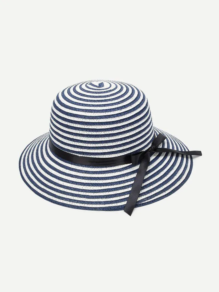 Bow Band Striped Straw Hat