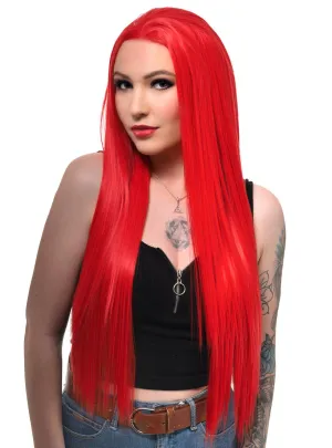 Bright Red Extra Long Straight Lace Front Fashion Wig