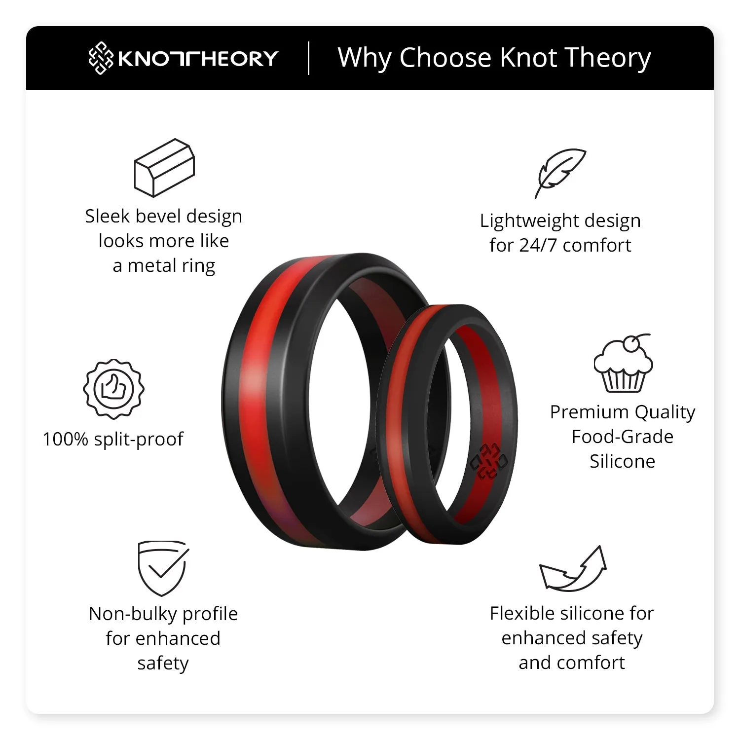 Bright Red Stripe Silicone Ring For Men and Women